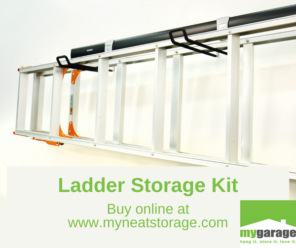 A perfect way to store your ladders on the garage wall!